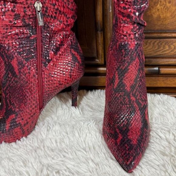 Jessica Simpson Loury Wicked Red Nuevo Stretch Python Textured Faux Leather Boot - Picture 8 of 15